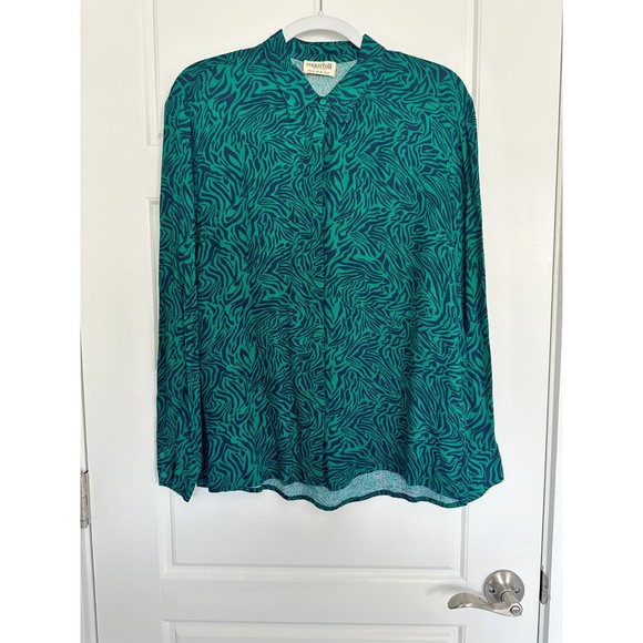 Sugarhill Brighton Retro Wild Night Button Down, Size 8, Green and Navy - Picture 1 of 4